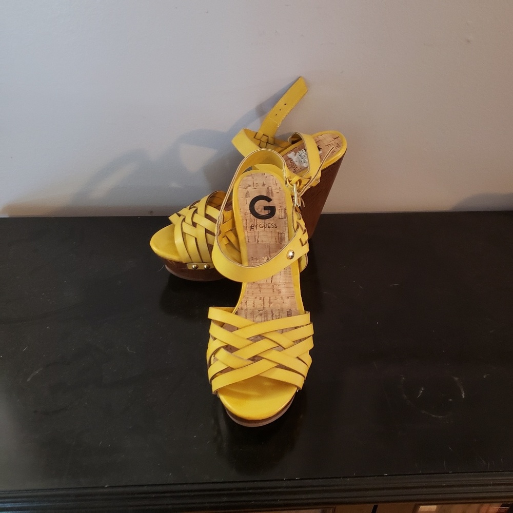 yellow platform strappy heel shoes